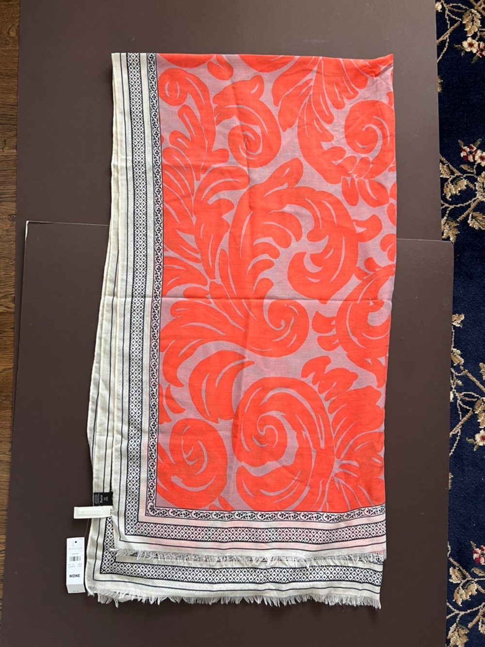 Ann Taylor Vibrant Coral Scroll Print Lightweight Scarf